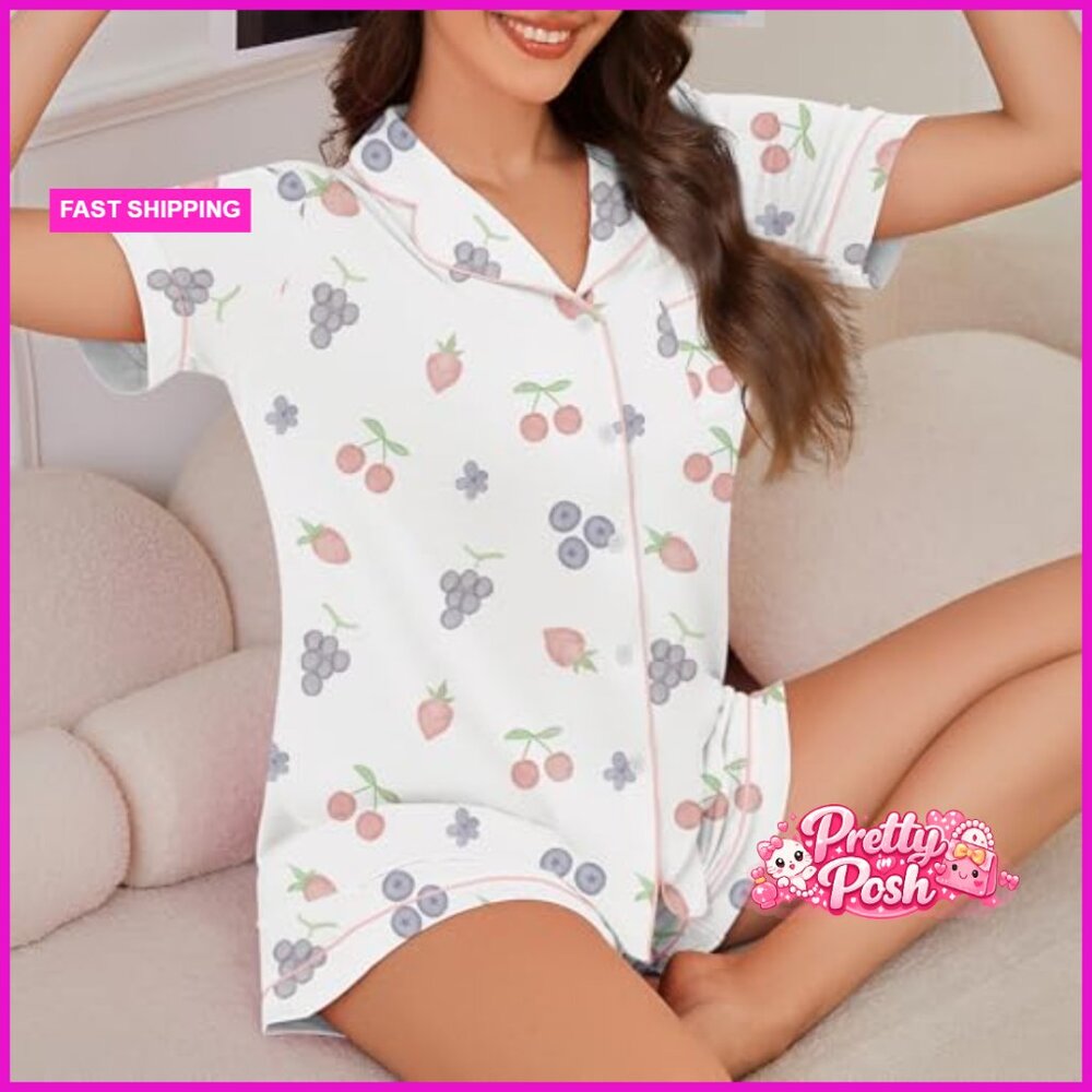 Polyester Elastane Button Down Pajama Set With Sh… - image 4